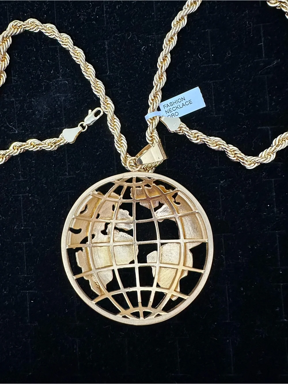 New Gold stainless steel Globe Pendant with new gold plated Rope Chain Necklace